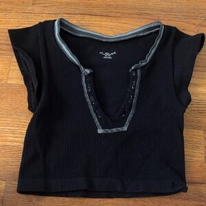 Black V-Neck Women's Top